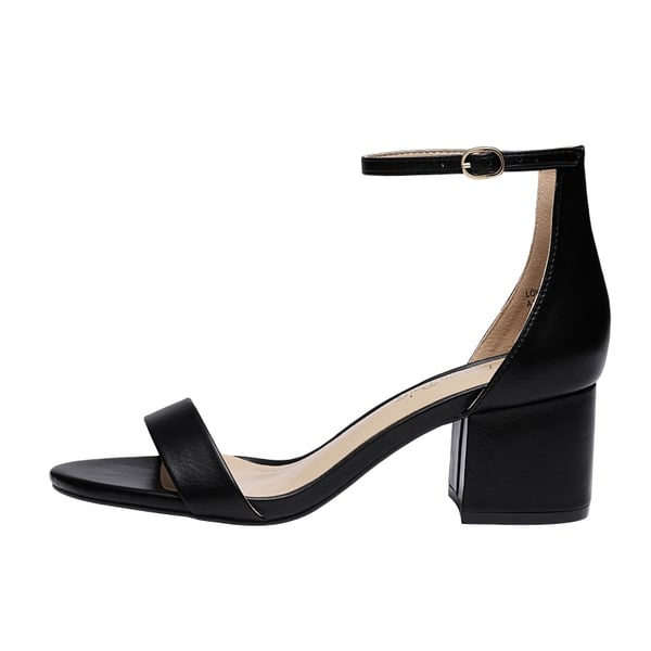 Chunky Low Heel Pump Sandals - BLACK PU - 1